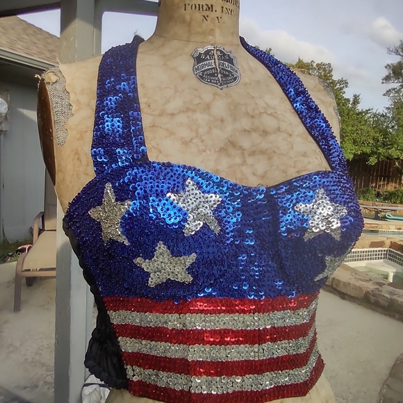 Vintage 80s handmade stripper top Velcro off , USA wonder woman - Picture 3 of 13